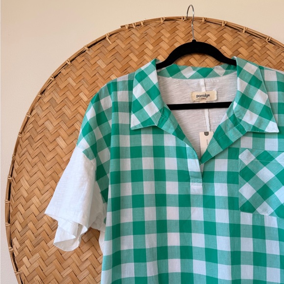 ANTHROPOLOGIE PORRIDGE WOMEN’s TOP TURQUOISE GOLDA GINGHAM PREPPY‎ BACK-TIE NWT - Picture 5 of 12